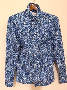 Goodfellow & Co Blue, White Floral Print Slim Fit Long Sleeve Button-Down Shirt